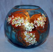 24k Gold Plated Hand Made Hand Painted Mouth Blown Bohemian Czech Republic Flower Vase