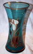 24k Gold Plated Hand Made Hand Painted Mouth Blown Bohemian Czech Republic Flower Vase