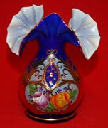 24k Gold Plated Hand Made Hand Painted Mouth Blown Bohemian Czech Republic Flower Vase