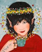 A Cup of Peace by Sue Miller   8"x10" Ceramic Art Tile with recessed hangers for tabletop or wall hanging purposes