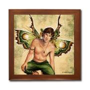 Acorn Ceramic Tile Box by Artist Selina Fenech Dark wood jewely box measures 5 1/8" x 5 1/8" x 2 3/4" and is fully lined on the inside