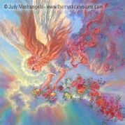 Angel w/ Flower Garland by Judy Mastrangelo   8"x10" Ceramic Art Tile with recessed hangers for tabletop or wall hanging purposes