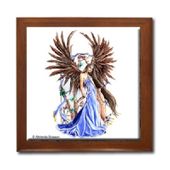Angelic Eloquence Ceramic Tile Box by Artist Abranda Scisson Dark wood jewely box measures 5 1/8" x 5 1/8" x 2 3/4" and is fully lined on the inside Angelic Eloquence Ceramic Tile Box by Artist Abranda Scisson Dark wood jewely box measures 5 1/8" x 5 1/8" x 2 3/4" and is fully lined on the inside