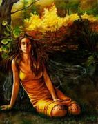 Autumn Fairie by Jane Starr Weils   8"x10" Ceramic Art Tile with recessed hangers for tabletop or wall hanging purposes