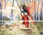 Autumn Fairy by Gretchen Raisch-Baskin  8"x10" Ceramic Art Tile with recessed hangers for tabletop or wall hanging purposes