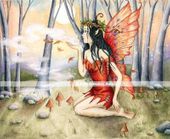 Autumn Fairy by Gretchen Raisch-Baskin 8"x10" Ceramic Art Tile with recessed hangers for tabletop or wall hanging purposes Autumn Fairy by Gretchen Raisch-Baskin 8"x10" Ceramic Art Tile with recessed hangers for tabletop or wall hanging purposes