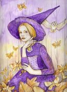 Autumn Witch by Maria Van Bruggen  8"x10" Ceramic Art Tile with recessed hangers for tabletop or wall hanging purposes