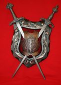 Beautiful Hand Made Bronze Portugal Old Fashion Coat of Arms Bearings Shield Sword