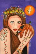 Best Pumpkin Sprite by Sue Miller   8"x10" Ceramic Art Tile with recessed hangers for tabletop or wall hanging purposes