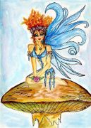 Blue Bell Fairy by Sherri Baldy   8"x10" Ceramic Art Tile with recessed hangers for tabletop or wall hanging purposes