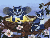 Blue Jay Kittens by Carrie Hawks 8"x10" Ceramic Art Tile with recessed hangers for tabletop or wall hanging purposes Blue Jay Kittens by Carrie Hawks 8"x10" Ceramic Art Tile with recessed hangers for tabletop or wall hanging purposes