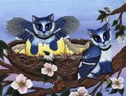 Blue Jay Kittens by Carrie Hawks   8"x10" Ceramic Art Tile with recessed hangers for tabletop or wall hanging purposes