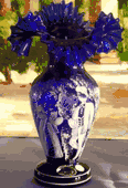 Bohemian 24k Gold Plated Hand Painted Blue High Enamel Vase