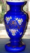 Bohemian 24k Gold Plated Hand Painted Dark Blue Large Enamel Vase
