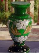 Bohemian 24k Gold Plated Hand Painted Green High Enamel Vase