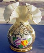 Bohemian 24k Gold Plated Hand Painted Light Yellow Small Enamel Vase