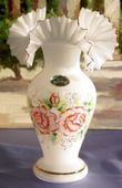Bohemian 24k Gold Plated Hand Painted Red Roses Enamel Vase