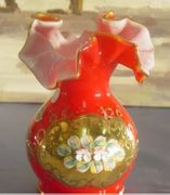 Bohemian 24k Gold Plated Hand Painted Red Small Enamel Vase