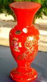 Bohemian 24k Gold Plated Hand Painted Red Small Enamel Vase