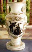 Bohemian 24k Gold Plated Hand Painted White Black Large Enamel Vase