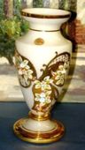 Bohemian 24k Gold Plated Hand Painted White Gold Brown Enamel Vase
