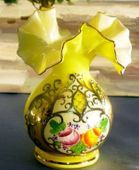 Bohemian 24k Gold Plated Hand Painted Yellow Small Enamel Vase