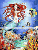 Boticelli Mermaid by Gretchen Raisch-Baskin 8"x10" Ceramic Art Tile with recessed hangers for tabletop or wall hanging purposes Boticelli Mermaid by Gretchen Raisch-Baskin 8"x10" Ceramic Art Tile with recessed hangers for tabletop or wall hanging purposes