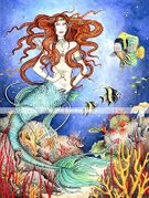 Boticelli Mermaid by Gretchen Raisch-Baskin  8"x10" Ceramic Art Tile with recessed hangers for tabletop or wall hanging purposes