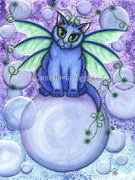 Bubble Fairy Cat by Carrie Hawks   8"x10" Ceramic Art Tile with recessed hangers for tabletop or wall hanging purposes