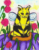 Buzz Bumble Bee Fairy Cat by Carrie Hawks 8"x10" Ceramic Art Tile with recessed hangers for tabletop or wall hanging purposes Buzz Bumble Bee Fairy Cat by Carrie Hawks 8"x10" Ceramic Art Tile with recessed hangers for tabletop or wall hanging purposes