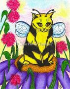 Buzz Bumble Bee Fairy Cat by Carrie Hawks   8"x10" Ceramic Art Tile with recessed hangers for tabletop or wall hanging purposes