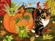 Calico's Mystical Pumpkin by Carrie Hawks   8"x10" Ceramic Art Tile with recessed hangers for tabletop or wall hanging purposes