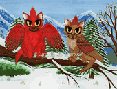 Cardinal Cats by Carrie Hawks 8"x10" Ceramic Art Tile with recessed hangers for tabletop or wall hanging purposes Cardinal Cats by Carrie Hawks 8"x10" Ceramic Art Tile with recessed hangers for tabletop or wall hanging purposes