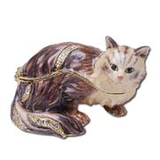 Cat Jewelry Box Enameled pewter box bejeweled with Austrian crystals