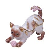 Cat Jewelry Box Enameled pewter box bejeweled with Austrian crystals