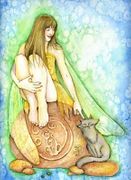 Cat Magic by Maria Van Bruggen  8"x10" Ceramic Art Tile with recessed hangers for tabletop or wall hanging purposes