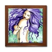 Coral Ceramic Tile Box by Artist Abranda Scisson Dark wood jewely box measures 5 1/8" x 5 1/8" x 2 3/4" and is fully lined on the inside