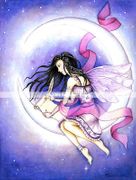 Crescent Moon Fairy by Gretchen Raisch-Baskin  8"x10" Ceramic Art Tile with recessed hangers for tabletop or wall hanging purposes
