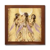 Dance of the Graces Ceramic Tile Box by Artist Selina Fenech Dark wood jewely box measures 5 1/8" x 5 1/8" x 2 3/4" and is fully lined on the inside Dance of the Graces Ceramic Tile Box by Artist Selina Fenech Dark wood jewely box measures 5 1/8" x 5 1/8" x 2 3/4" and is fully lined on the inside