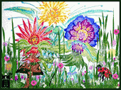 Dancing Flower Spirit by Cindy Thorrington Haggerty 8"x10" Ceramic Art Tile with recessed hangers for tabletop or wall hanging purposes Dancing Flower Spirit by Cindy Thorrington Haggerty 8"x10" Ceramic Art Tile with recessed hangers for tabletop or wall hanging purposes