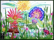 Dancing Flower Spirit by Cindy Thorrington Haggerty   8"x10" Ceramic Art Tile with recessed hangers for tabletop or wall hanging purposes