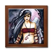 Dark Sister Ceramic Tile Box by Artist Abranda Scisson Dark wood jewely box measures 5 1/8" x 5 1/8" x 2 3/4" and is fully lined on the inside