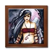 Dark Sister Ceramic Tile Box by Artist Abranda Scisson Dark wood jewely box measures 5 1/8" x 5 1/8" x 2 3/4" and is fully lined on the inside Dark Sister Ceramic Tile Box by Artist Abranda Scisson Dark wood jewely box measures 5 1/8" x 5 1/8" x 2 3/4" and is fully lined on the inside