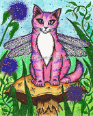 Dea Dragonfly Fairy Cat by Carrie Hawks 8"x10" Ceramic Art Tile with recessed hangers for tabletop or wall hanging purposes Dea Dragonfly Fairy Cat by Carrie Hawks 8"x10" Ceramic Art Tile with recessed hangers for tabletop or wall hanging purposes