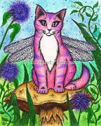 Dea Dragonfly Fairy Cat by Carrie Hawks   8"x10" Ceramic Art Tile with recessed hangers for tabletop or wall hanging purposes