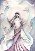 Dove Goddess by Jennifer Galasso 8"x10" Ceramic Art Tile with recessed hangers for tabletop or wall hanging purposes Dove Goddess by Jennifer Galasso 8"x10" Ceramic Art Tile with recessed hangers for tabletop or wall hanging purposes