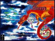 Dragon Gift To Other World by Cindy Thorrington Haggerty   8"x10" Ceramic Art Tile with recessed hangers for tabletop or wall hanging purposes