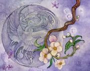 Dragon Phoenix by Stephanie Law   8"x10" Ceramic Art Tile with recessed hangers for tabletop or wall hanging purposes