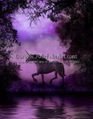 Enchanted Unicorn by Julie Fain 8"x10" Ceramic Art Tile with recessed hangers for tabletop or wall hanging purposes Enchanted Unicorn by Julie Fain 8"x10" Ceramic Art Tile with recessed hangers for tabletop or wall hanging purposes
