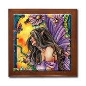 Enchantment Ceramic Tile Box by Artist Abranda Scisson Dark wood jewely box measures 5 1/8" x 5 1/8" x 2 3/4" and is fully lined on the inside Enchantment Ceramic Tile Box by Artist Abranda Scisson Dark wood jewely box measures 5 1/8" x 5 1/8" x 2 3/4" and is fully lined on the inside